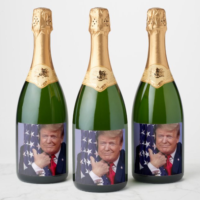 Trump 2020 - President Trump Hugging the Flag Sparkling Wine Label (Bottles)
