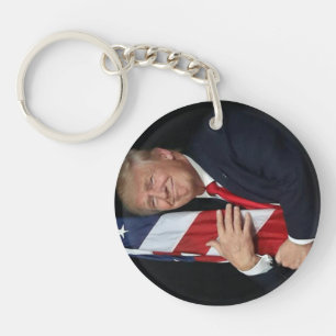Trump 2020 Trump Hugging the American Flag Key Ring