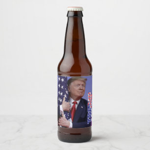 Trump 2020 - Trump hugging the Flag Beer Bottle Label