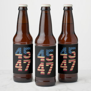Trump 2024 45 47 Vintage American Flag Retro 4547  Beer Bottle Label