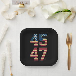 Trump 2024 45 47 Vintage American Flag Retro 4547  Paper Plate