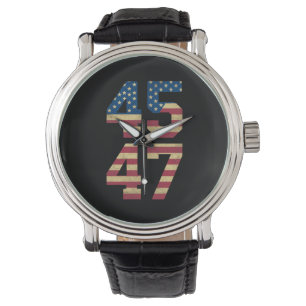 Trump 2024 45 47 Vintage American Flag Retro 4547  Watch