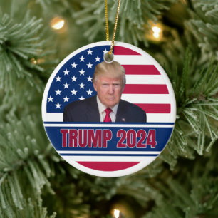 Trump 2024 American Flag Ceramic Ornament
