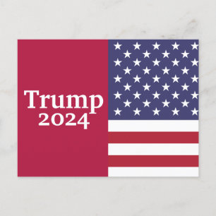 Trump 2024 American Flag on Red Postcard