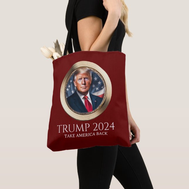 Trump 2024 Campaign Republican Red Collectable Tote Bag (Close Up)