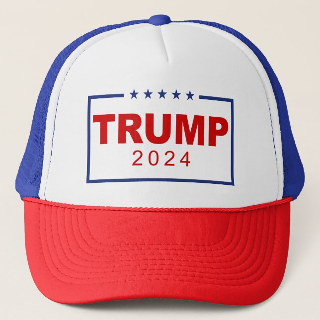 Trump 2024 Classic Rectangle Logo Trucker Hat (Front)