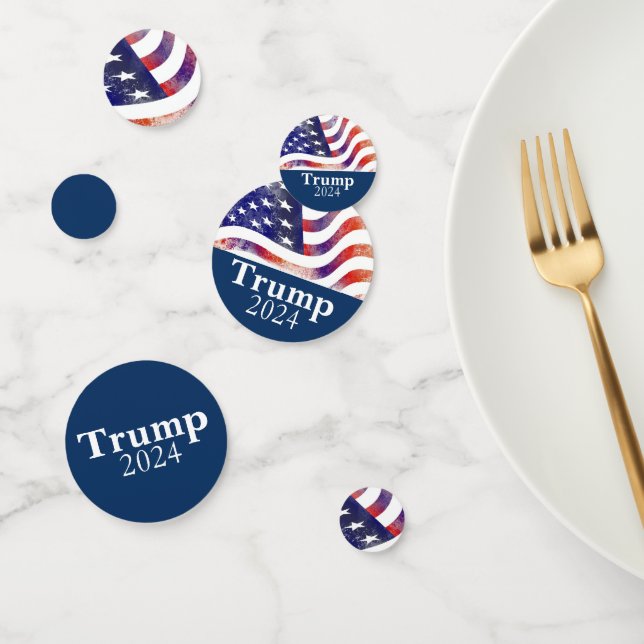 Trump 2024 Faded American Flag Campaign on Blue Confetti (Group)