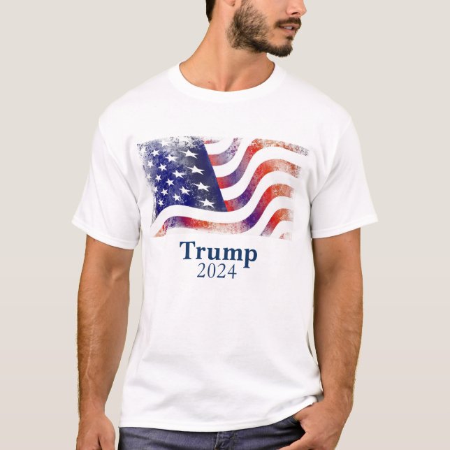 Trump 2024 Faded American Flag Campaign T-Shirt (Front)