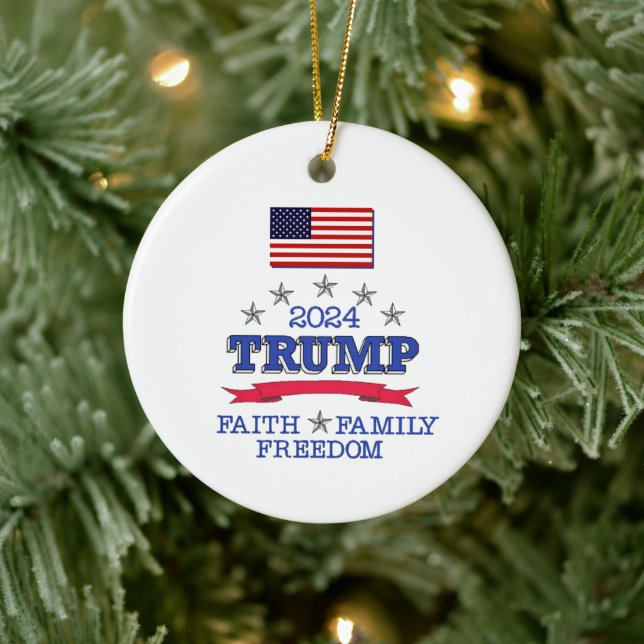 Trump 2024 Faith Family Freedom Ceramic Ornament (Tree)