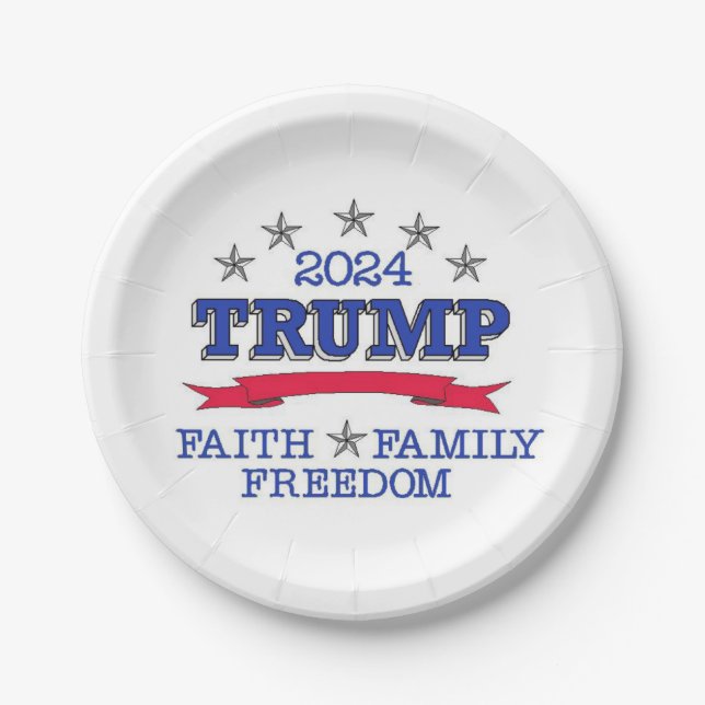 Trump 2024 Faith Family Freedom Paper Plates (Front)