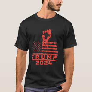 Trump 2024 fist pump on American Flag T Shirt