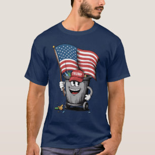 Trump 2024 Garbage Can Cartoon American Flag T-Shirt