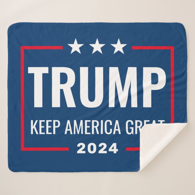 Trump 2024 Keep America Great - blue red Sherpa Blanket (Front (Horizontal))