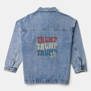 Trump 2024 Patriotic American Flag 4th Of July  Denim Jacket