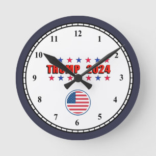 Trump 2024 Patriotic Stars Round Clock