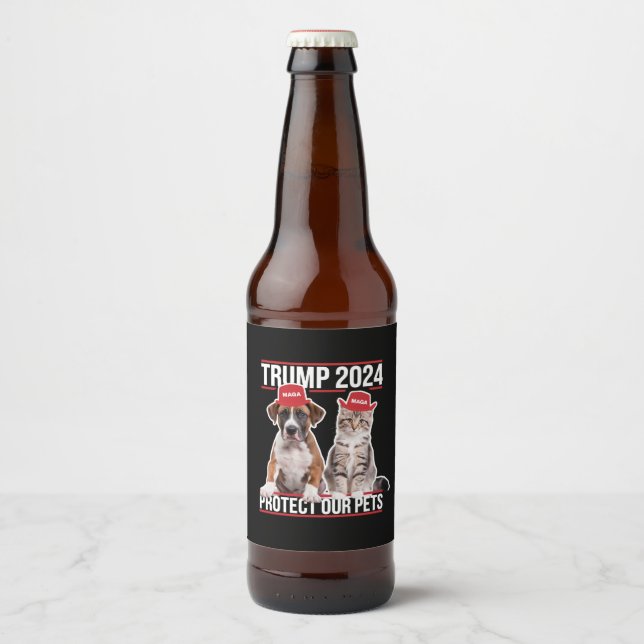 Trump 2024 Protect Our Pets Cat Dogs MAGA Beer Bottle Label (Front)
