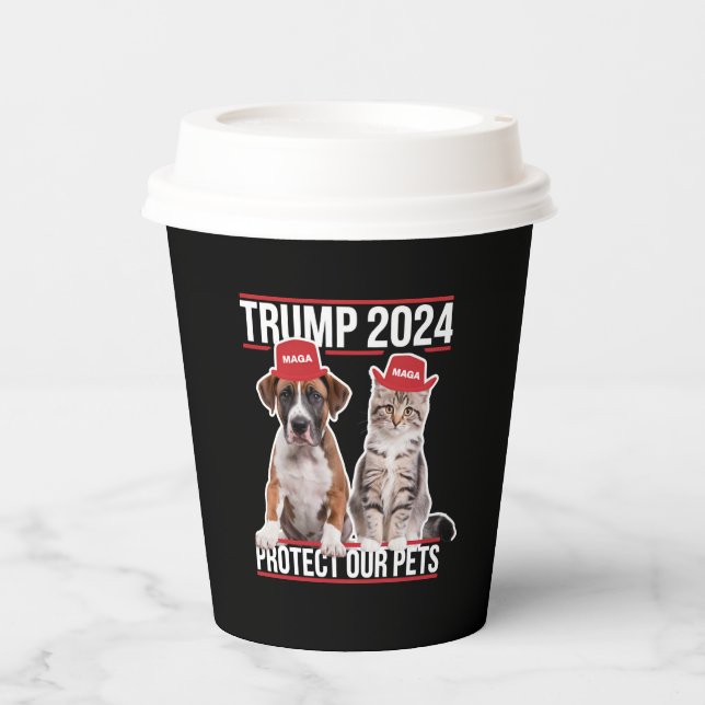 Trump 2024 Protect Our Pets Cat Dogs MAGA Paper Cups (Front)