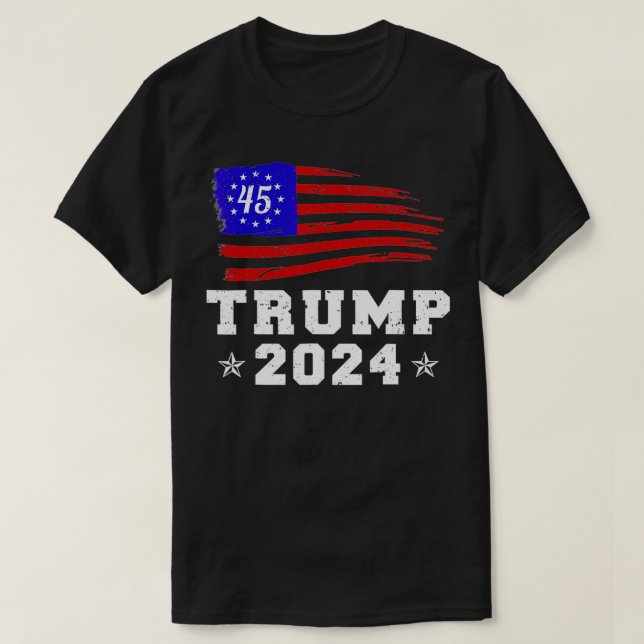 Trump 2024 Retro Campaign Button Re Elect Presiden T-Shirt (Design Front)