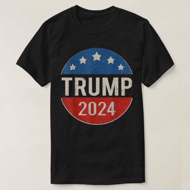 Trump 2024 Retro Campaign Button Re Elect Presiden T-Shirt (Design Front)