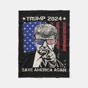 Trump 2024 Save America Again American Flag 1 Fleece Blanket