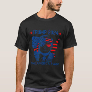 Trump 2024 Save America Again American Flag  T-Shirt