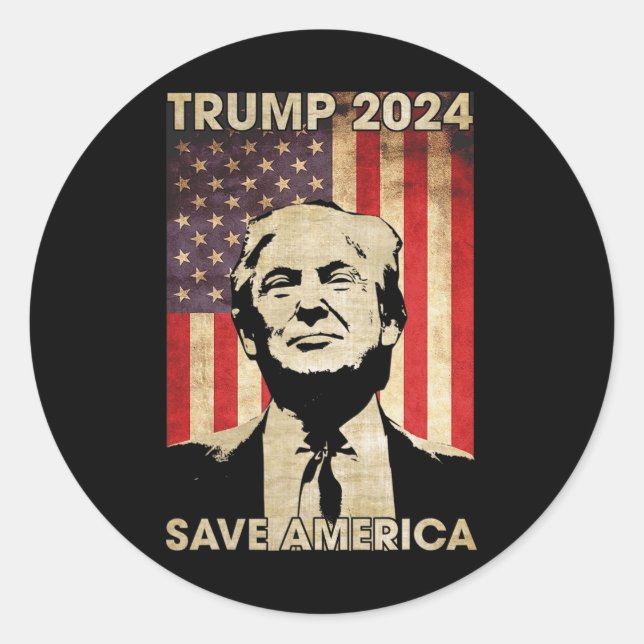 Trump 2024 Save America American Flag Election Gif Classic Round Sticker (Front)