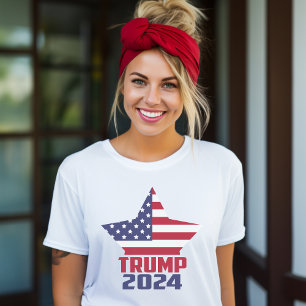Trump 2024 Stars and Stripes American Flag Star T-Shirt