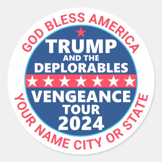 Trump 2024 Vengeance Tour Deplorables Political Classic Round Sticker (Front)