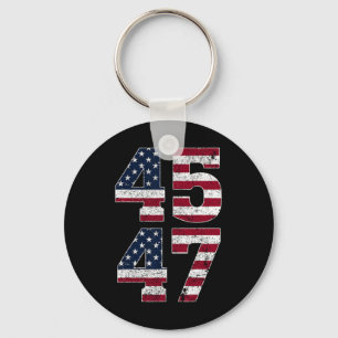 Trump 2024 Vintage 45 47 Stand With American Flag  Key Ring