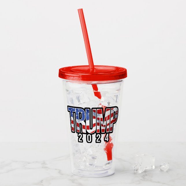 Trump 2024 Waving Flag Acrylic Tumbler (Front Ice)