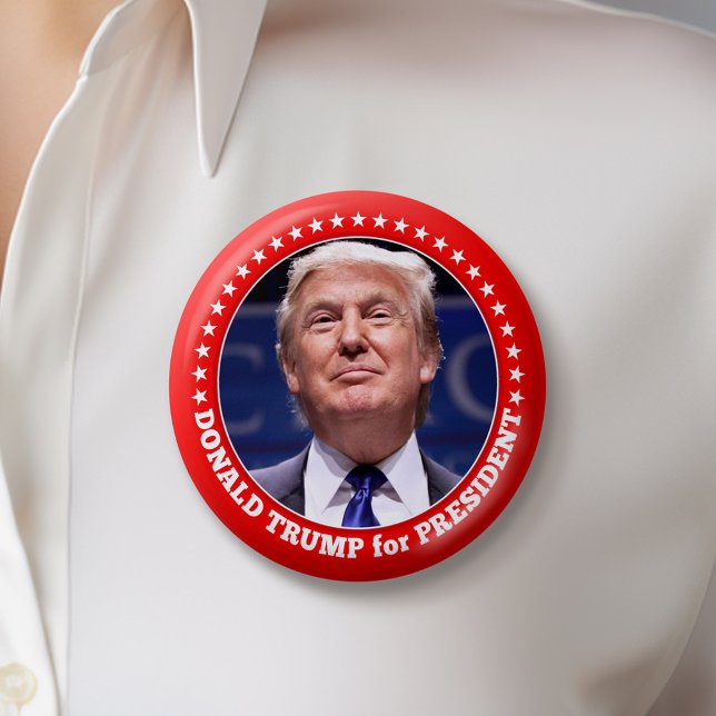 Trump 2024 with Photo and red border 6 Cm Round Badge (Trump 2024 Button)