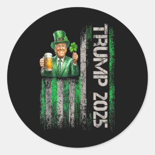 Trump 2025 American Flag Vintage St. Patricks Day  Classic Round Sticker