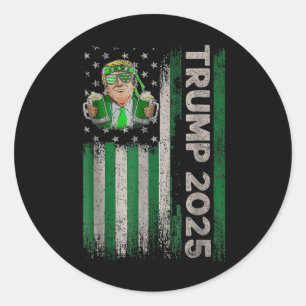 Trump 2025 American Flag Vintage St. Patricks Day  Classic Round Sticker