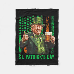 Trump 2025 American Flag Vintage St. Patricks Day Fleece Blanket