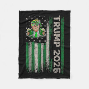 Trump 2025 American Flag Vintage St. Patricks Day Fleece Blanket