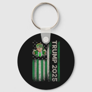 Trump 2025 American Flag Vintage St. Patricks Day  Key Ring