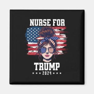 Trump 2025 Nurse Messy Bun America Usa Flag For Wo Magnet