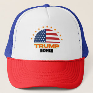 Trump 2028 American Flag Bold Trucker Hat