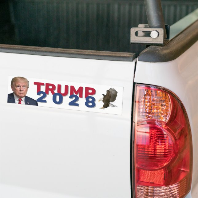 Trump 2028 Text With Bald Eagle Bumper Sticker (On Truck)