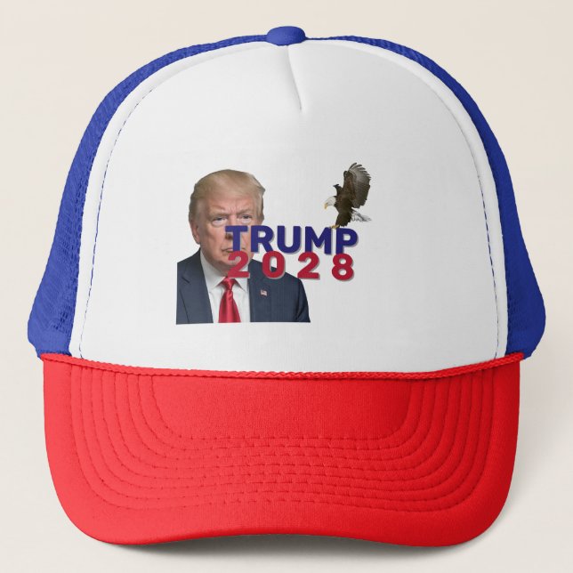 Trump 2028 Text With Bald Eagle Trucker Hat (Front)