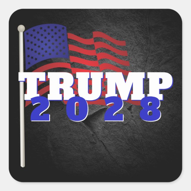 TRUMP 2028 With American Flag Square Sticker (Front)