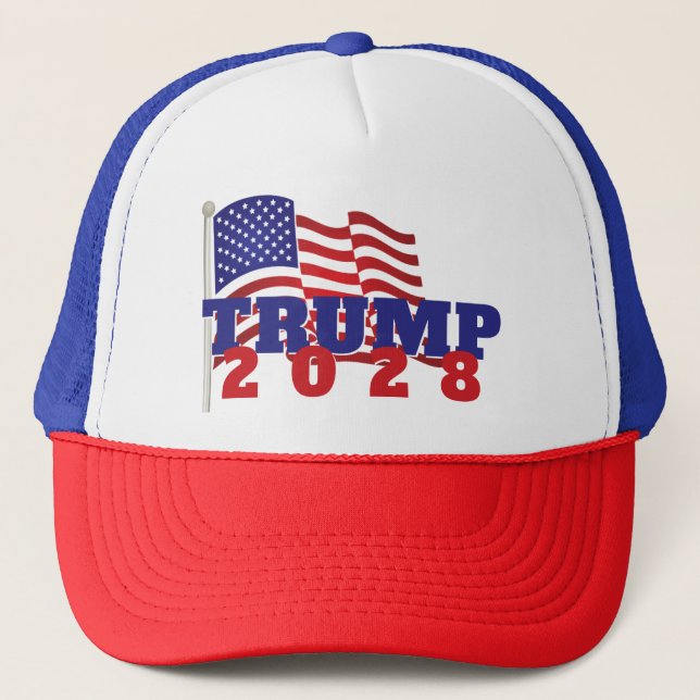 Trump 2028 With American Flag Trucker Hat (Front)