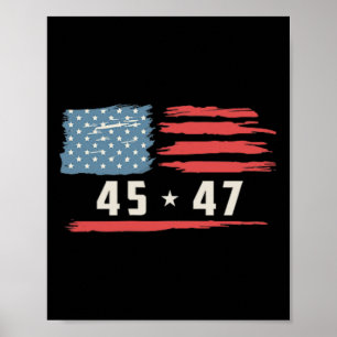 Trump 45 47 President Vintage American Flag 2024 P Poster