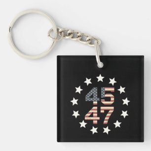Trump 45 47 Stars Vintage USA American Flag Key Ring