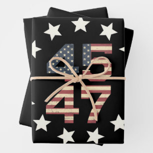 Trump 45 47 Stars Vintage USA American Flag Wrapping Paper Sheet