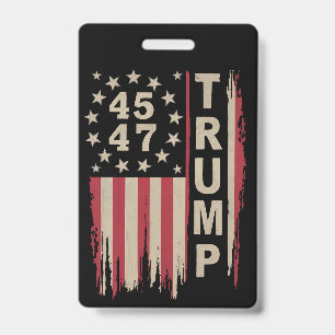 Trump 45 47 Vintage Retro America USA Flag ID Badge