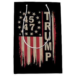 Trump 45 47 Vintage Retro America USA Flag Medium Gift Bag
