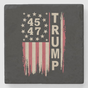 Trump 45 47 Vintage Retro America USA Flag Stone Coaster