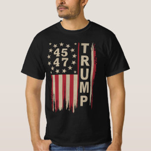 Trump 45 47 Vintage Retro America USA Flag T-Shirt