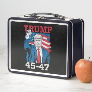 Trump 45 47 Vintage Retro USA American Flag Metal Lunch Box